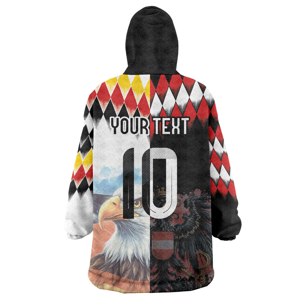 Custom Austria and Germany National Football Wearable Blanket Hoodie Split Half Diamond Argyle with Eagles Watercolor Paint Splash Art