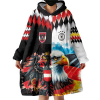 Custom Austria and Germany National Football Wearable Blanket Hoodie Split Half Diamond Argyle with Eagles Watercolor Paint Splash Art