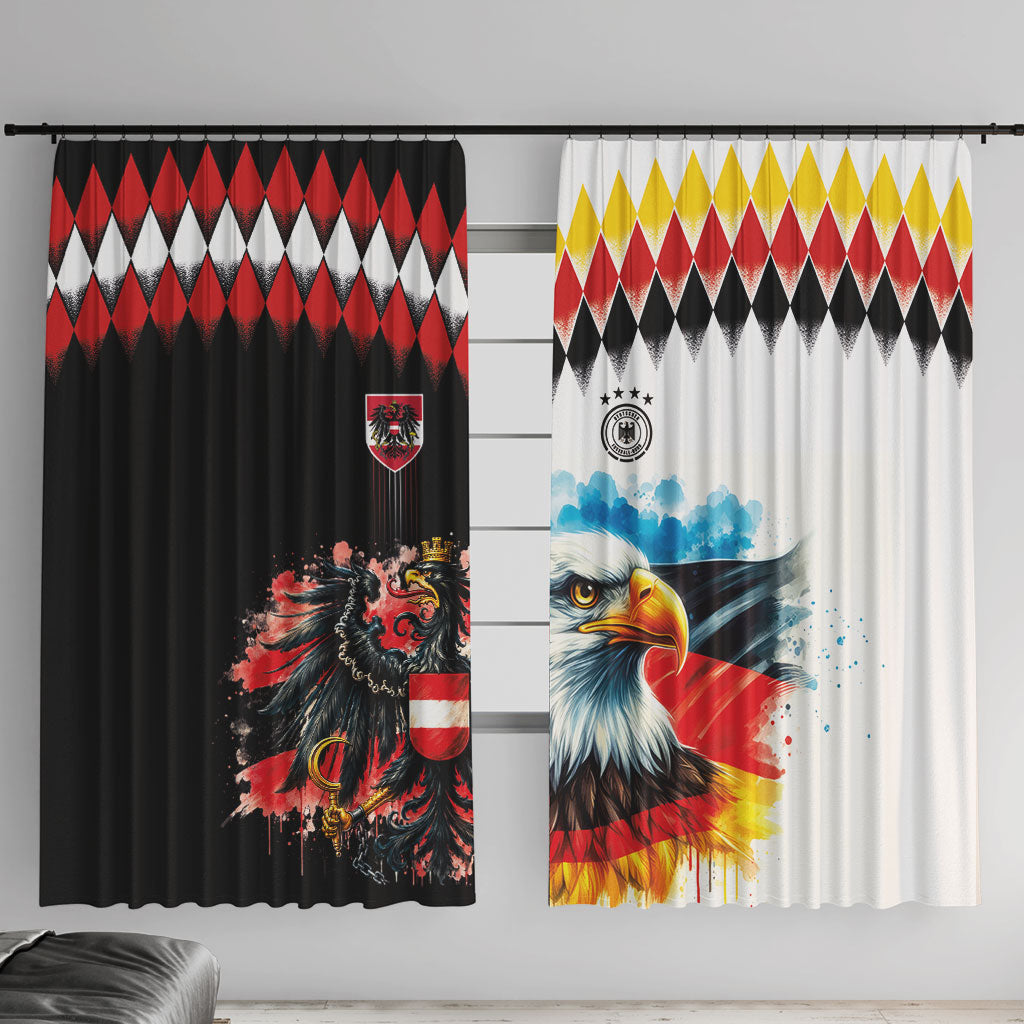 Austria and Germany National Football Window Curtain Split Half Diamond Argyle with Eagles Watercolor Paint Splash Art