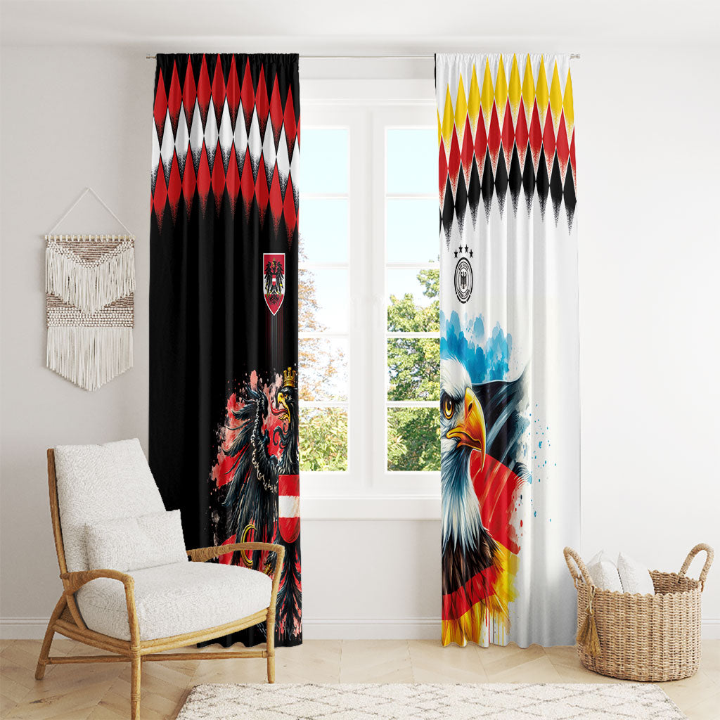 Austria and Germany National Football Window Curtain Split Half Diamond Argyle with Eagles Watercolor Paint Splash Art