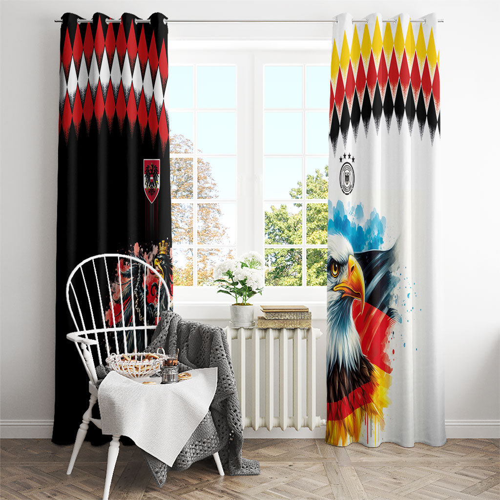 Austria and Germany National Football Window Curtain Split Half Diamond Argyle with Eagles Watercolor Paint Splash Art