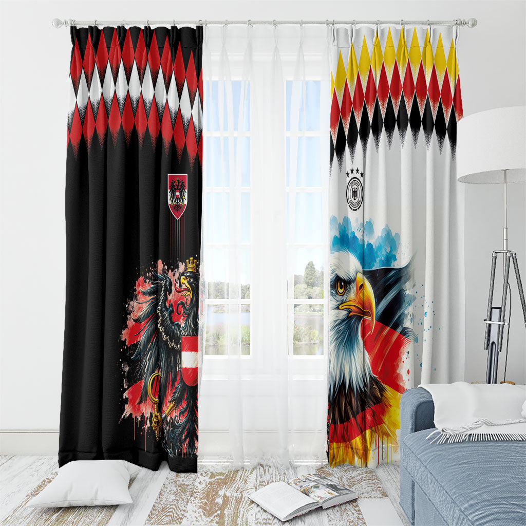 Austria and Germany National Football Window Curtain Split Half Diamond Argyle with Eagles Watercolor Paint Splash Art