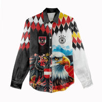 Custom Austria and Germany National Football Women Casual Shirt Split Half Diamond Argyle with Eagles Watercolor Paint Splash Art