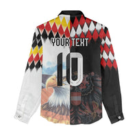 Custom Austria and Germany National Football Women Casual Shirt Split Half Diamond Argyle with Eagles Watercolor Paint Splash Art