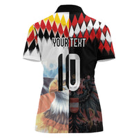 Custom Austria and Germany National Football Women Polo Shirt Split Half Diamond Argyle with Eagles Watercolor Paint Splash Art