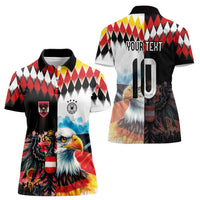 Custom Austria and Germany National Football Women Polo Shirt Split Half Diamond Argyle with Eagles Watercolor Paint Splash Art