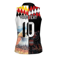 Custom Austria and Germany National Football Women Sleeveless Polo Shirt Split Half Diamond Argyle with Eagles Watercolor Paint Splash Art