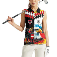 Custom Austria and Germany National Football Women Sleeveless Polo Shirt Split Half Diamond Argyle with Eagles Watercolor Paint Splash Art