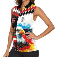 Custom Austria and Germany National Football Women Sleeveless Polo Shirt Split Half Diamond Argyle with Eagles Watercolor Paint Splash Art