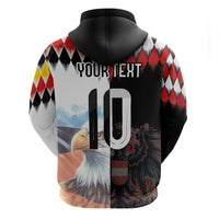 Custom Austria and Germany National Football Zip Hoodie Split Half Diamond Argyle with Eagles Watercolor Paint Splash Art