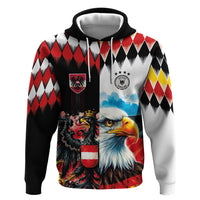Custom Austria and Germany National Football Zip Hoodie Split Half Diamond Argyle with Eagles Watercolor Paint Splash Art
