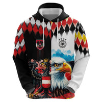 Custom Austria and Germany National Football Zip Hoodie Split Half Diamond Argyle with Eagles Watercolor Paint Splash Art