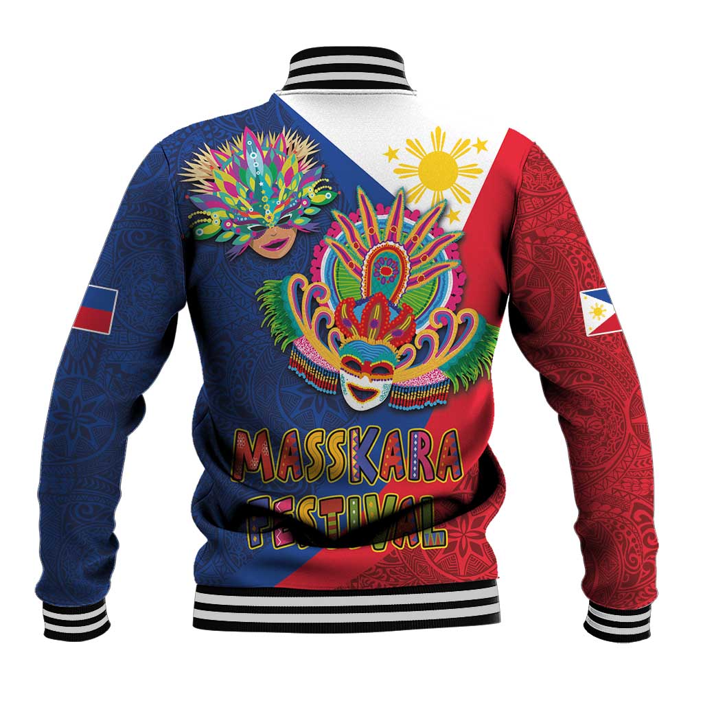 Philippines MassKara Baseball Jacket Filipino Carnival Mask and Polynesian Pattern - Wonder Print Shop