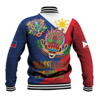 Philippines MassKara Baseball Jacket Filipino Carnival Mask and Polynesian Pattern - Wonder Print Shop