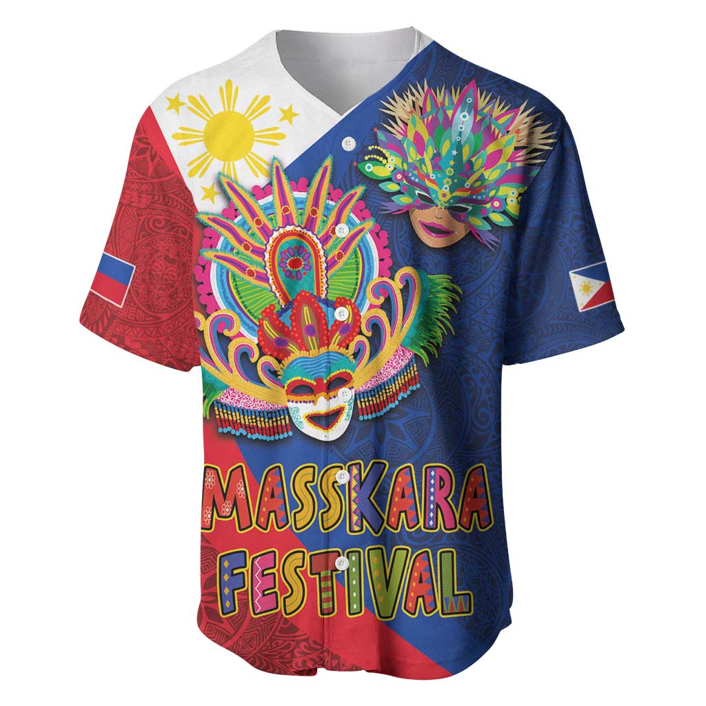 Philippines MassKara Baseball Jersey Filipino Carnival Mask and Polynesian Pattern - Wonder Print Shop