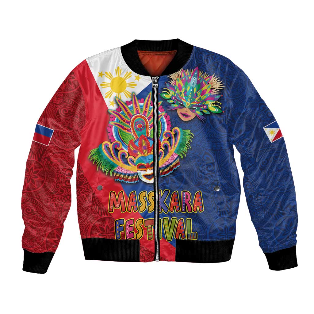 Philippines MassKara Bomber Jacket Filipino Carnival Mask and Polynesian Pattern - Wonder Print Shop