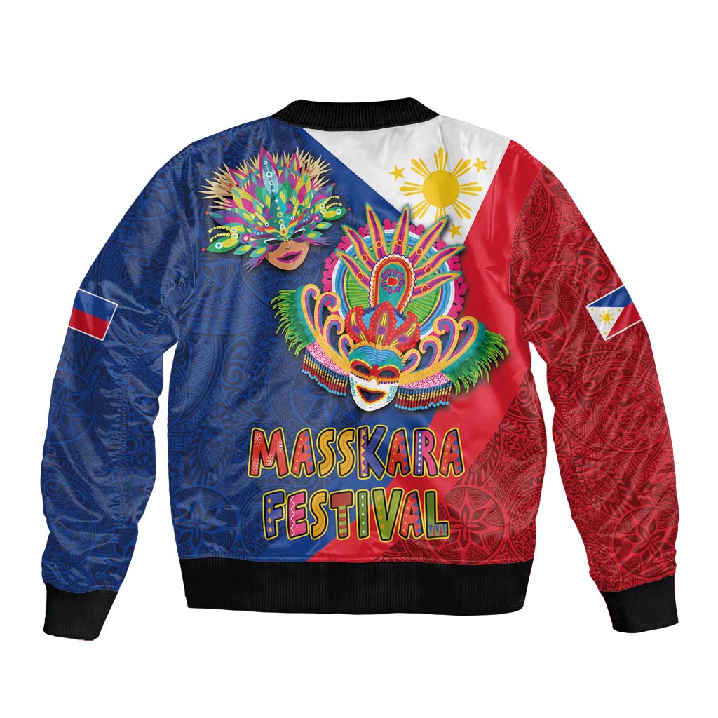 Philippines MassKara Bomber Jacket Filipino Carnival Mask and Polynesian Pattern - Wonder Print Shop