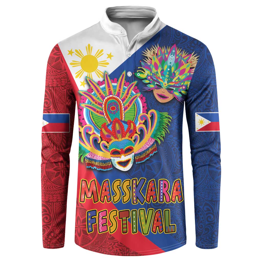 Philippines MassKara Button Sweatshirt Filipino Carnival Mask and Polynesian Pattern - Wonder Print Shop