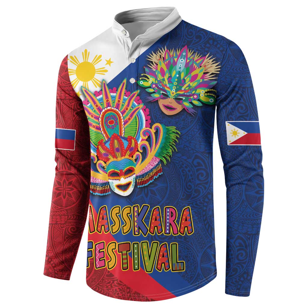 Philippines MassKara Button Sweatshirt Filipino Carnival Mask and Polynesian Pattern - Wonder Print Shop