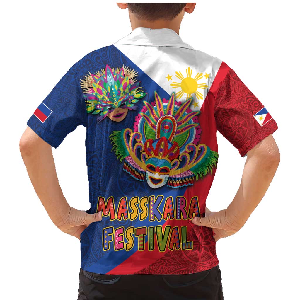 Philippines MassKara Family Matching Mermaid Dress and Hawaiian Shirt Filipino Carnival Mask and Polynesian Pattern - Wonder Print Shop