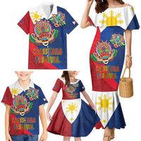 Philippines MassKara Family Matching Mermaid Dress and Hawaiian Shirt Filipino Carnival Mask and Polynesian Pattern - Wonder Print Shop