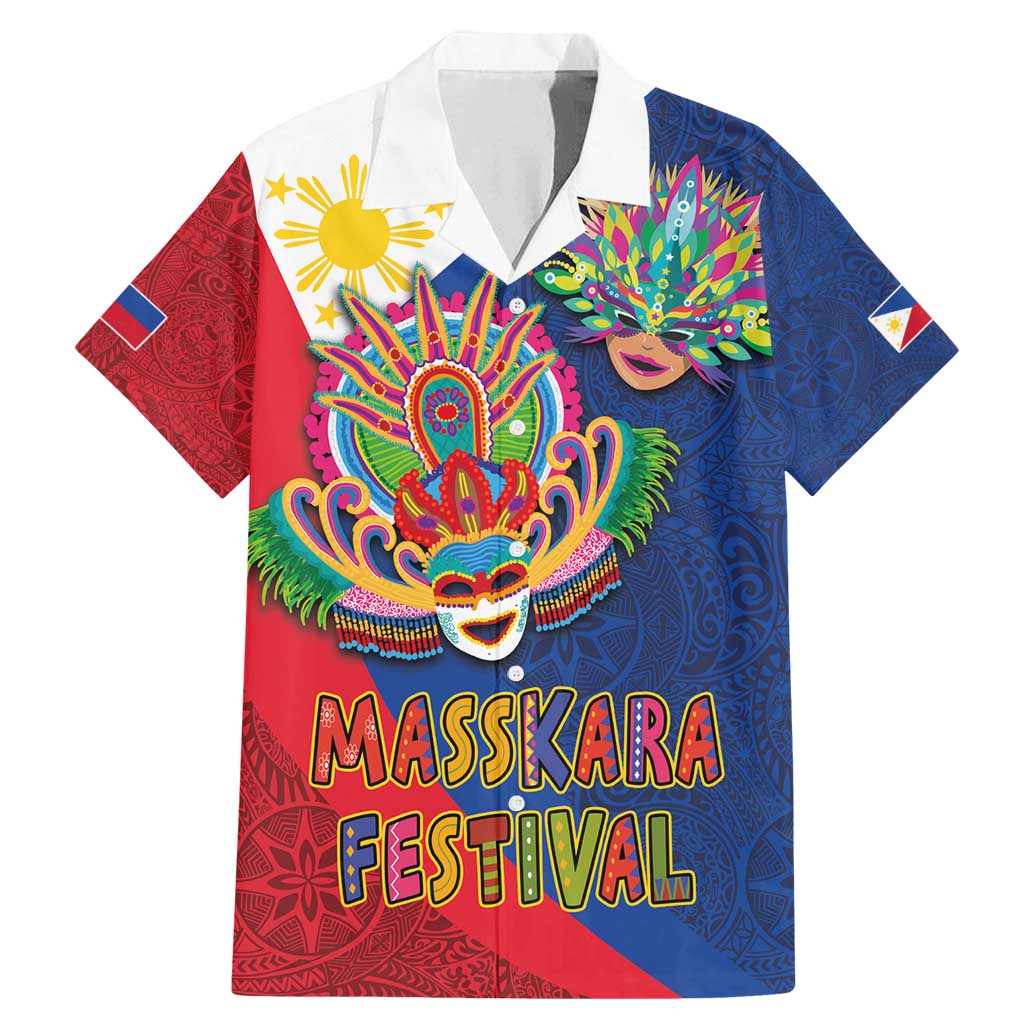 Philippines MassKara Family Matching Mermaid Dress and Hawaiian Shirt Filipino Carnival Mask and Polynesian Pattern - Wonder Print Shop