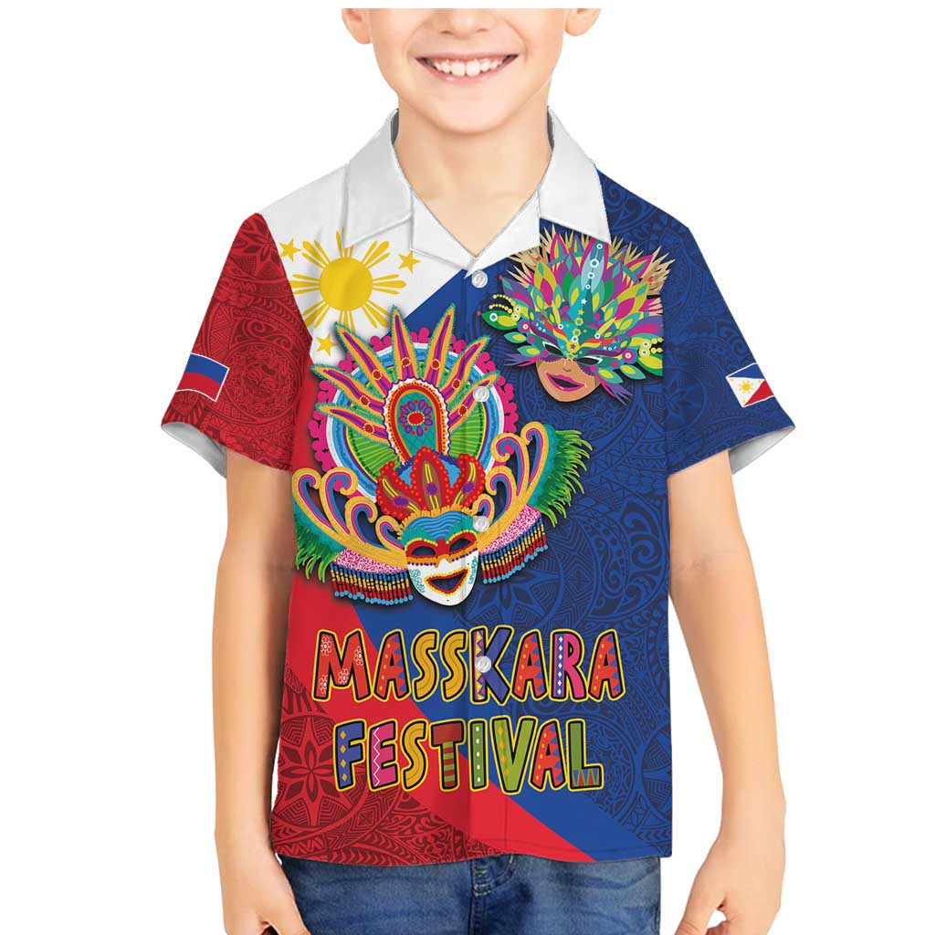 Philippines MassKara Family Matching Mermaid Dress and Hawaiian Shirt Filipino Carnival Mask and Polynesian Pattern - Wonder Print Shop