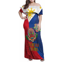 Philippines MassKara Family Matching Off Shoulder Maxi Dress and Hawaiian Shirt Filipino Carnival Mask and Polynesian Pattern - Wonder Print Shop