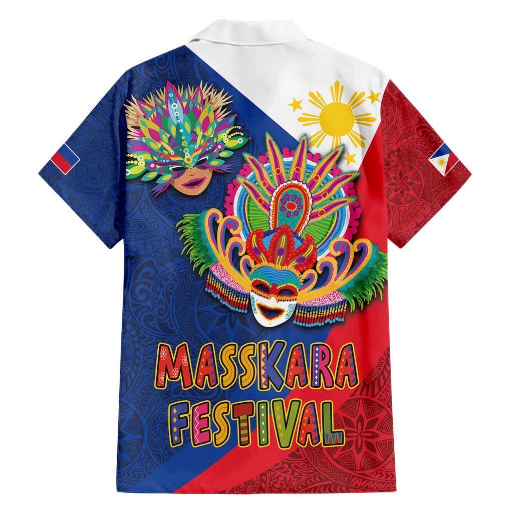 Philippines MassKara Family Matching Short Sleeve Bodycon Dress and Hawaiian Shirt Filipino Carnival Mask and Polynesian Pattern - Wonder Print Shop