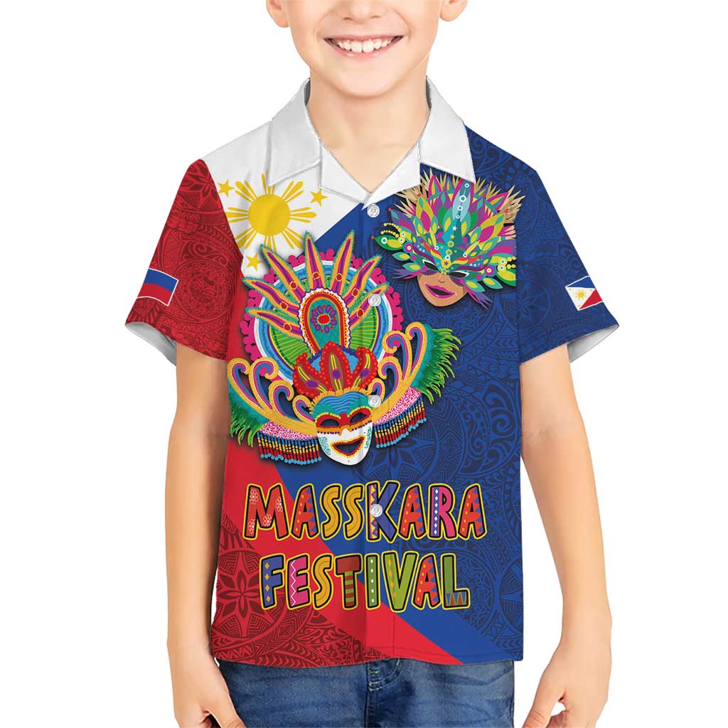 Philippines MassKara Family Matching Short Sleeve Bodycon Dress and Hawaiian Shirt Filipino Carnival Mask and Polynesian Pattern - Wonder Print Shop