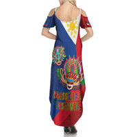 Philippines MassKara Family Matching Summer Maxi Dress and Hawaiian Shirt Filipino Carnival Mask and Polynesian Pattern - Wonder Print Shop