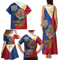 Philippines MassKara Family Matching Tank Maxi Dress and Hawaiian Shirt Filipino Carnival Mask and Polynesian Pattern - Wonder Print Shop