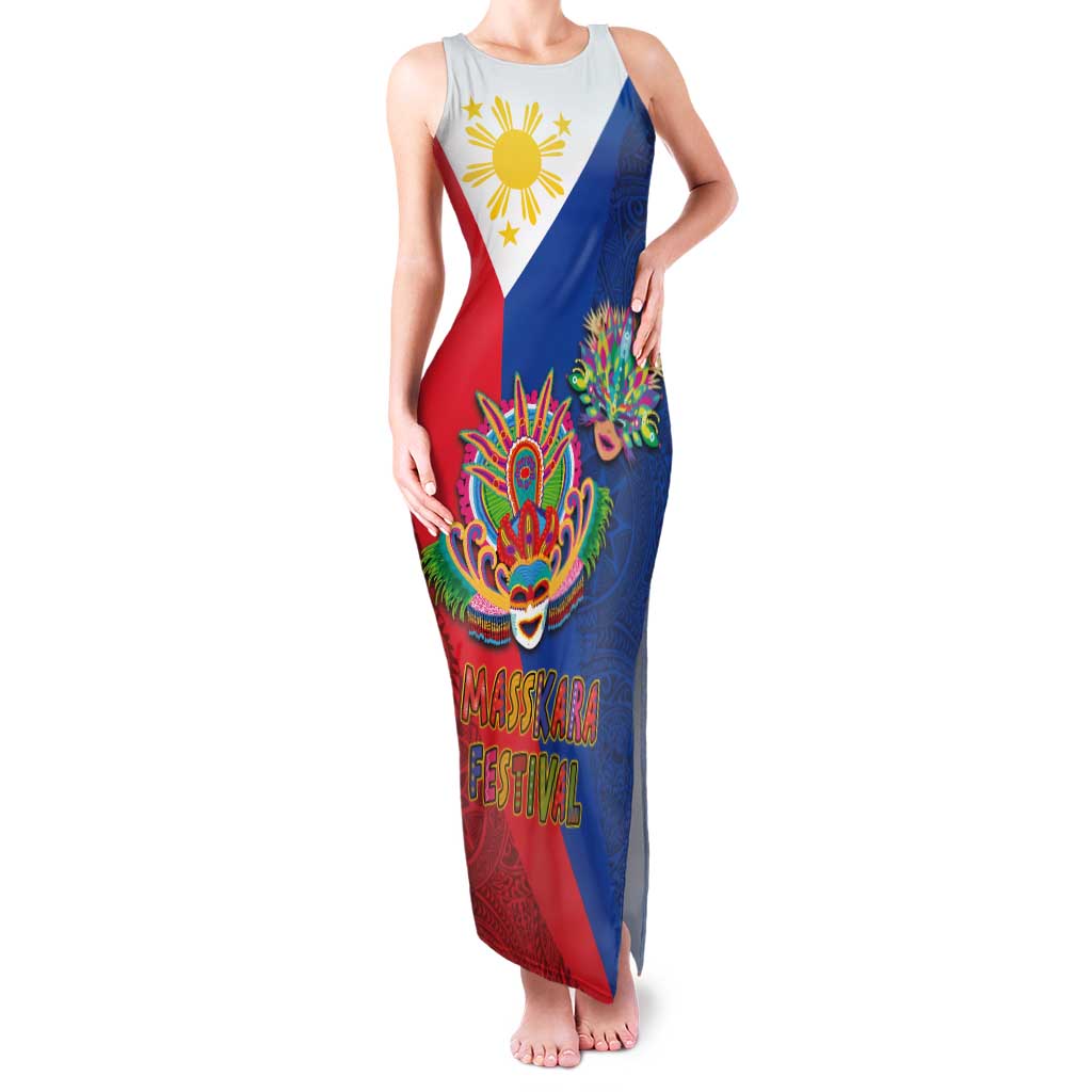 Philippines MassKara Family Matching Tank Maxi Dress and Hawaiian Shirt Filipino Carnival Mask and Polynesian Pattern - Wonder Print Shop