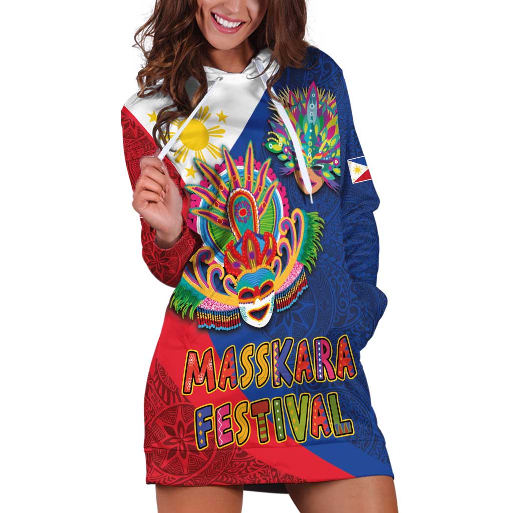Philippines MassKara Hoodie Dress Filipino Carnival Mask and Polynesian Pattern - Wonder Print Shop