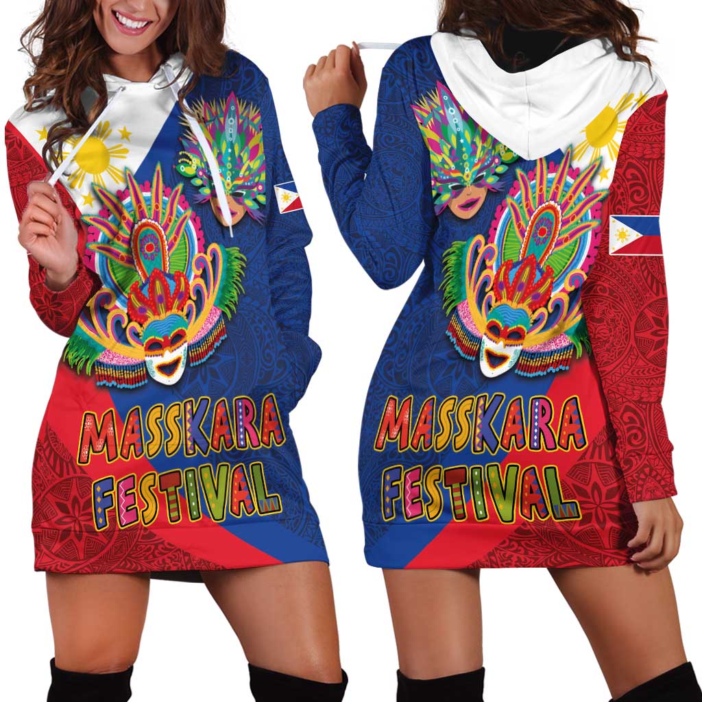 Philippines MassKara Hoodie Dress Filipino Carnival Mask and Polynesian Pattern - Wonder Print Shop