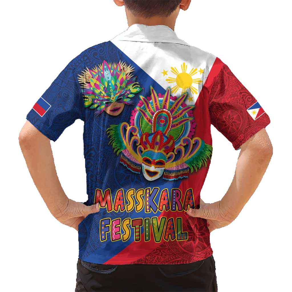 Philippines MassKara Kid Hawaiian Shirt Filipino Carnival Mask and Polynesian Pattern - Wonder Print Shop