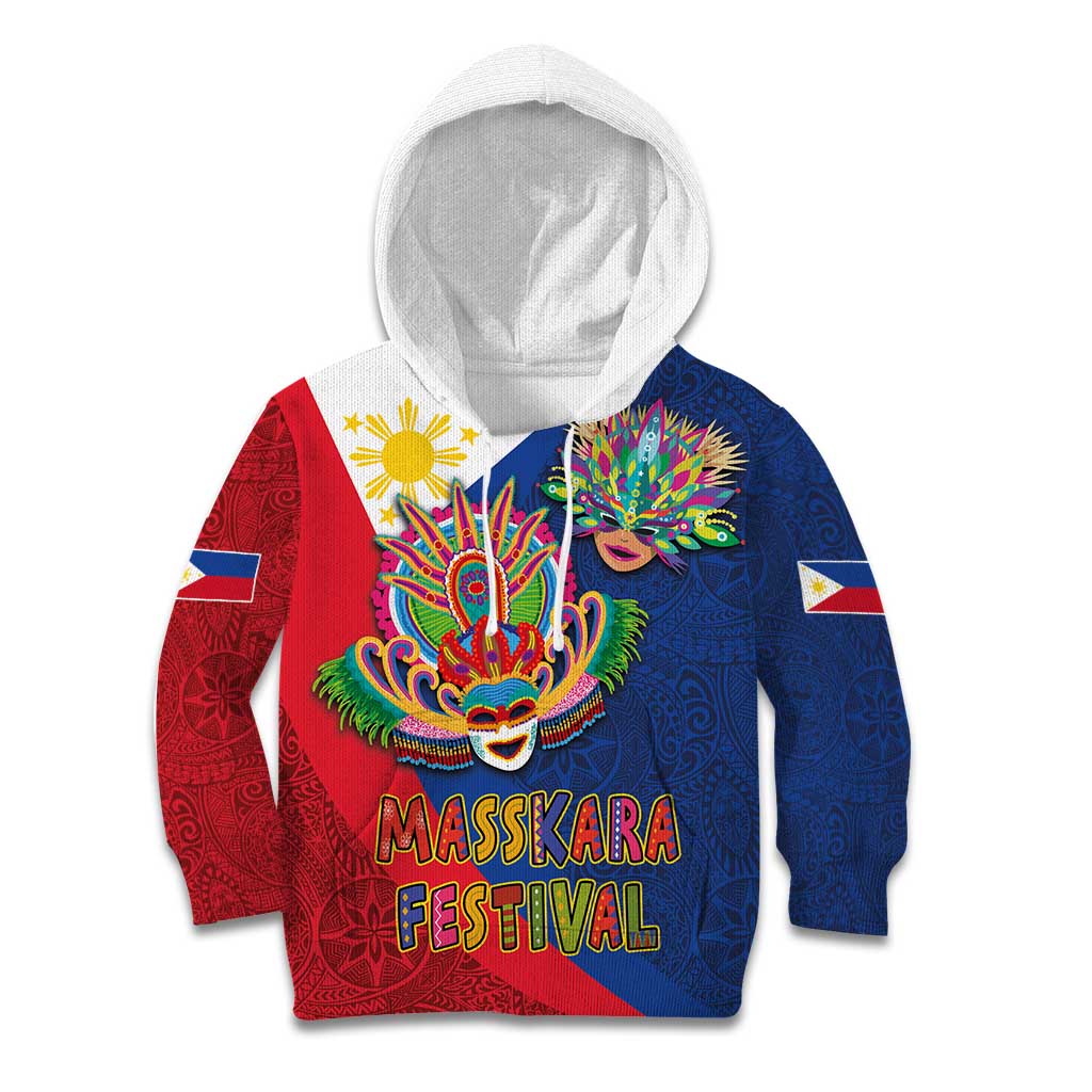 Philippines MassKara Kid Hoodie Filipino Carnival Mask and Polynesian Pattern - Wonder Print Shop