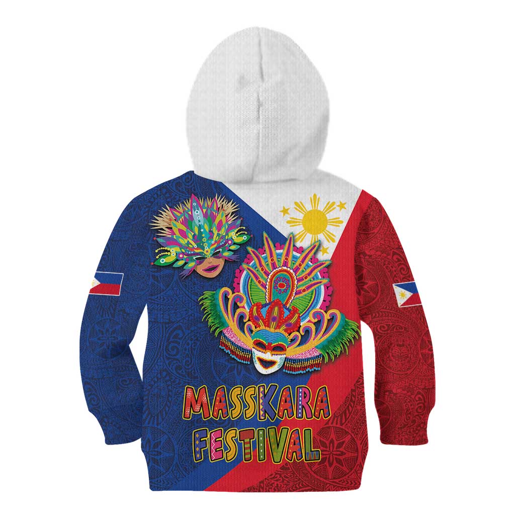 Philippines MassKara Kid Hoodie Filipino Carnival Mask and Polynesian Pattern - Wonder Print Shop