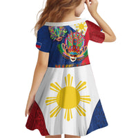 Philippines MassKara Kid Short Sleeve Dress Filipino Carnival Mask and Polynesian Pattern - Wonder Print Shop