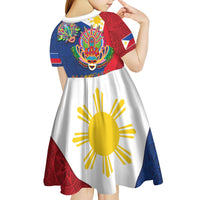 Philippines MassKara Kid Short Sleeve Dress Filipino Carnival Mask and Polynesian Pattern - Wonder Print Shop