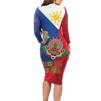 Philippines MassKara Long Sleeve Bodycon Dress Filipino Carnival Mask and Polynesian Pattern - Wonder Print Shop