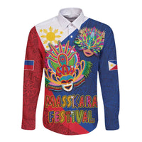 Philippines MassKara Long Sleeve Button Shirt Filipino Carnival Mask and Polynesian Pattern - Wonder Print Shop