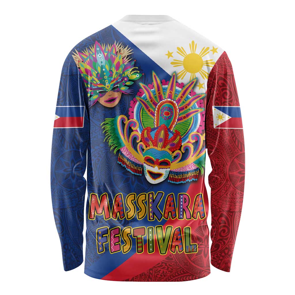 Philippines MassKara Long Sleeve Shirt Filipino Carnival Mask and Polynesian Pattern - Wonder Print Shop