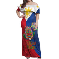 Philippines MassKara Off Shoulder Maxi Dress Filipino Carnival Mask and Polynesian Pattern - Wonder Print Shop