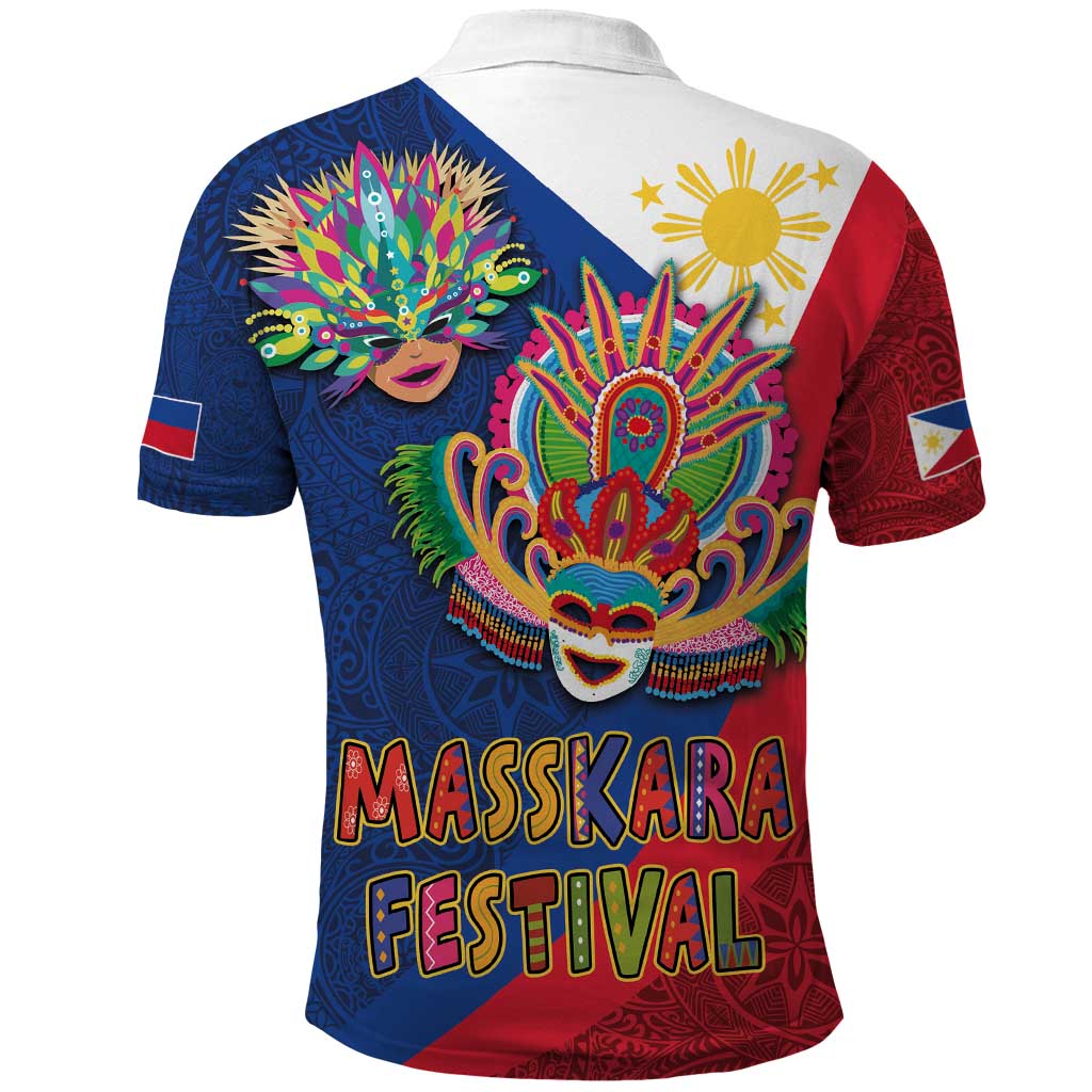 Philippines MassKara Polo Shirt Filipino Carnival Mask and Polynesian Pattern - Wonder Print Shop