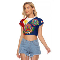 Philippines MassKara Raglan Cropped T Shirt Filipino Carnival Mask and Polynesian Pattern - Wonder Print Shop