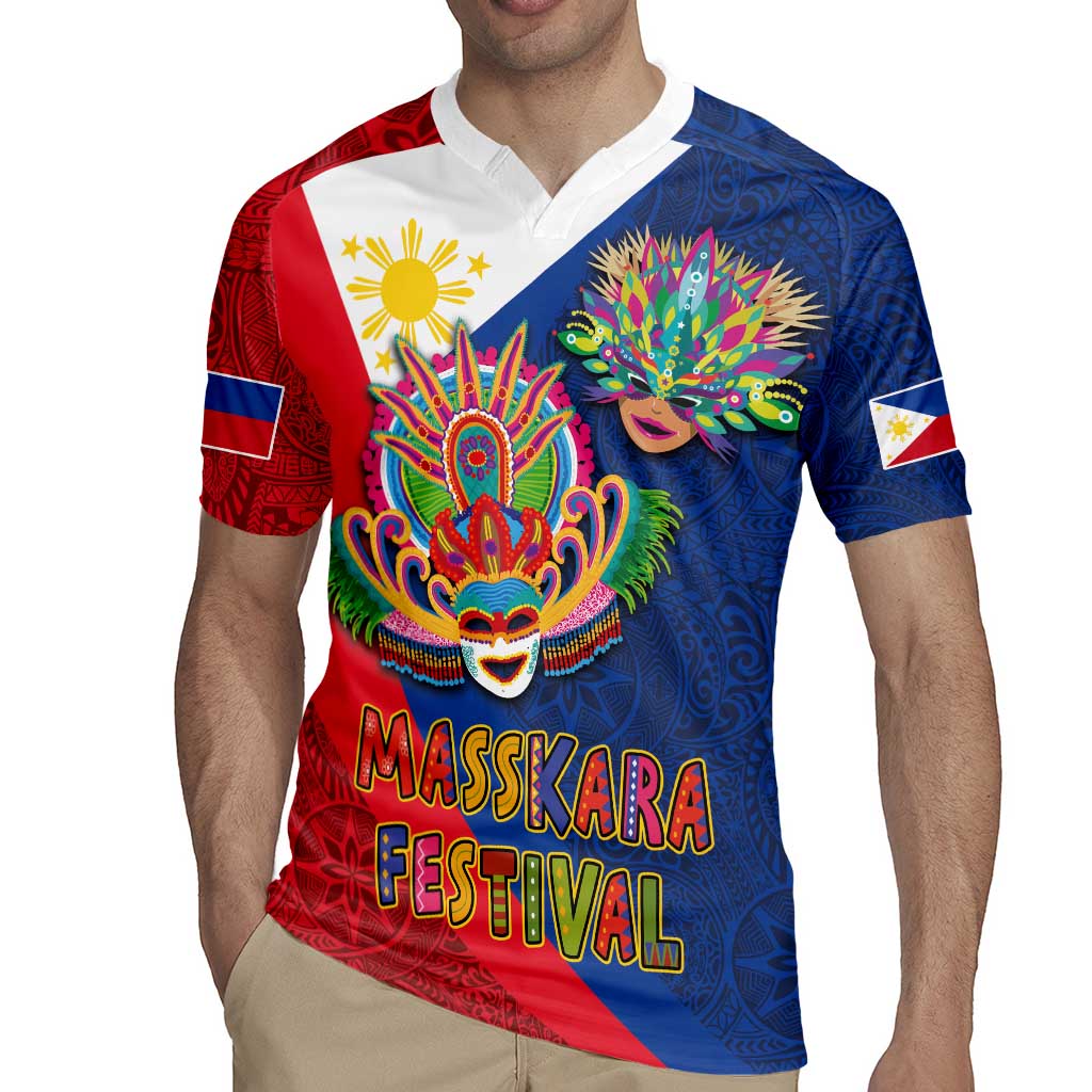 Philippines MassKara Rugby Jersey Filipino Carnival Mask and Polynesian Pattern - Wonder Print Shop