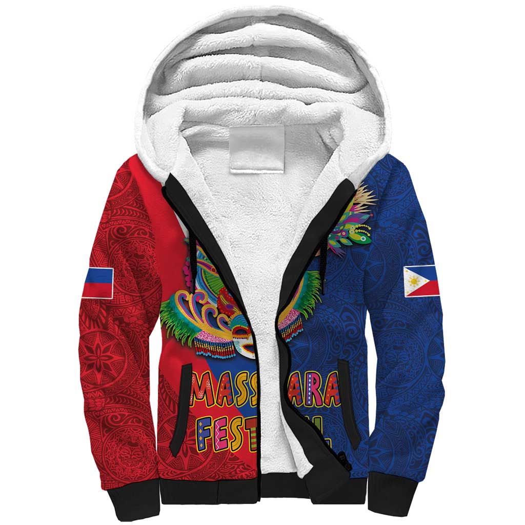 Philippines MassKara Sherpa Hoodie Filipino Carnival Mask and Polynesian Pattern - Wonder Print Shop