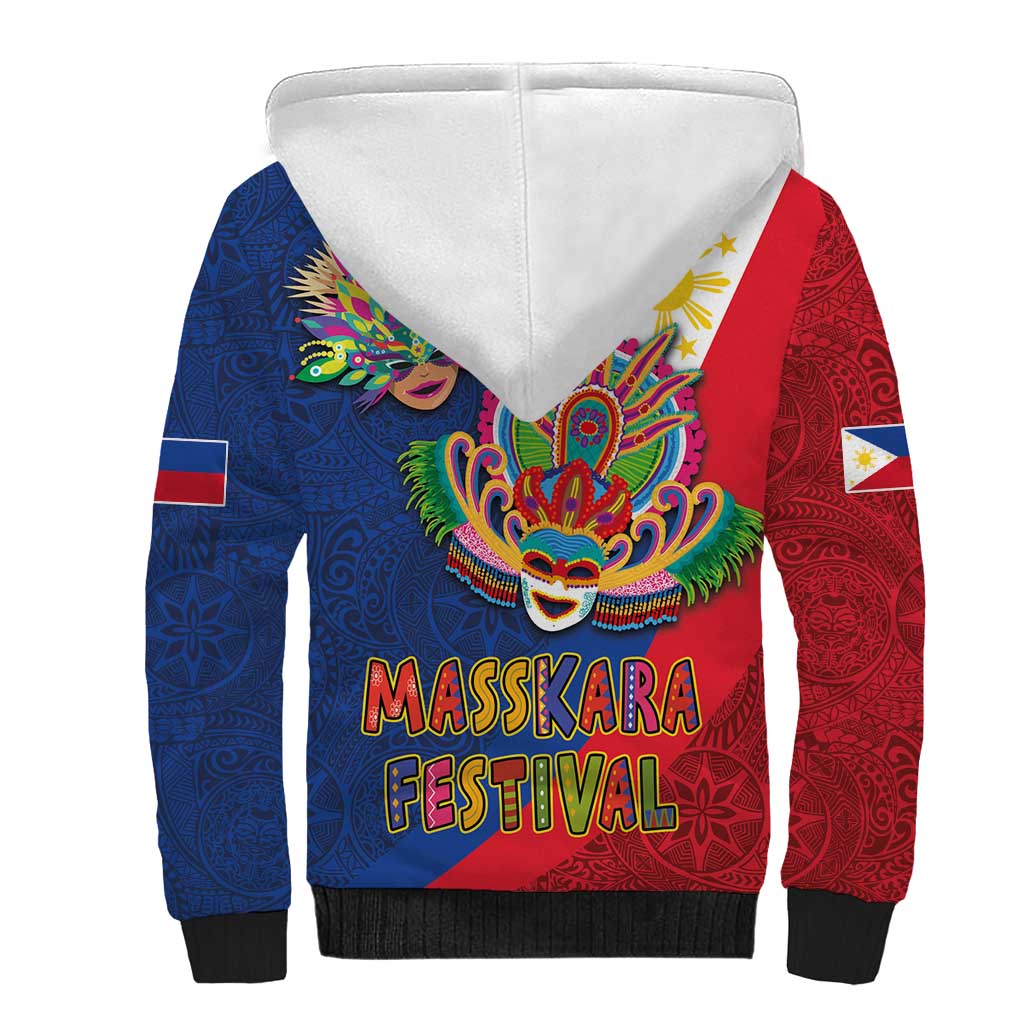 Philippines MassKara Sherpa Hoodie Filipino Carnival Mask and Polynesian Pattern - Wonder Print Shop