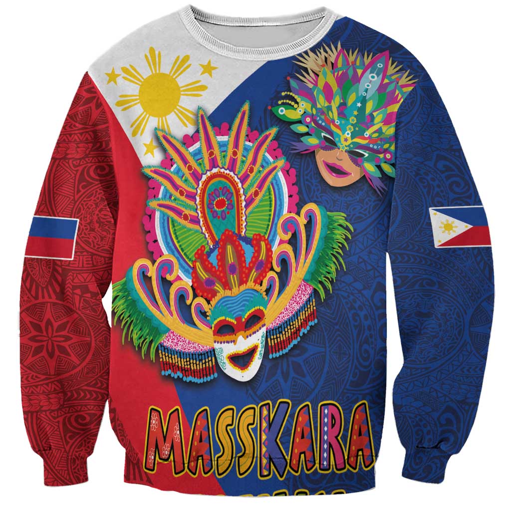 Philippines MassKara Sweatshirt Filipino Carnival Mask and Polynesian Pattern - Wonder Print Shop